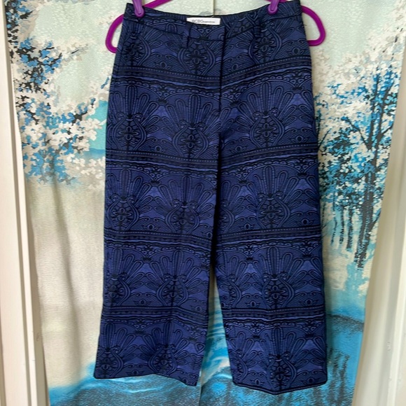 BCBG Generation Navy Blue Brocade Capri Wide Leg Pant - Picture 1 of 12